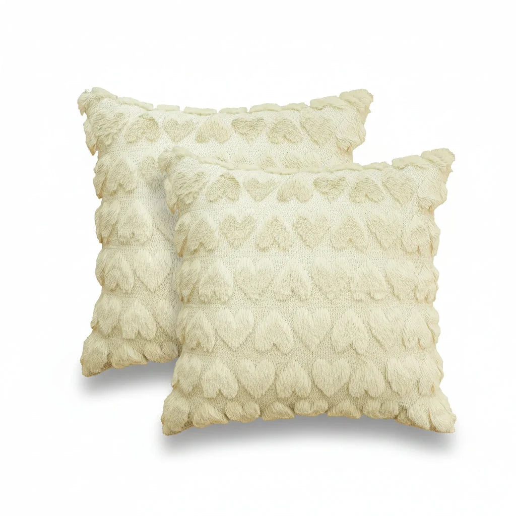 Cushion Covers Repeating Heart Pattern Hidden Zip & Double-Stitched