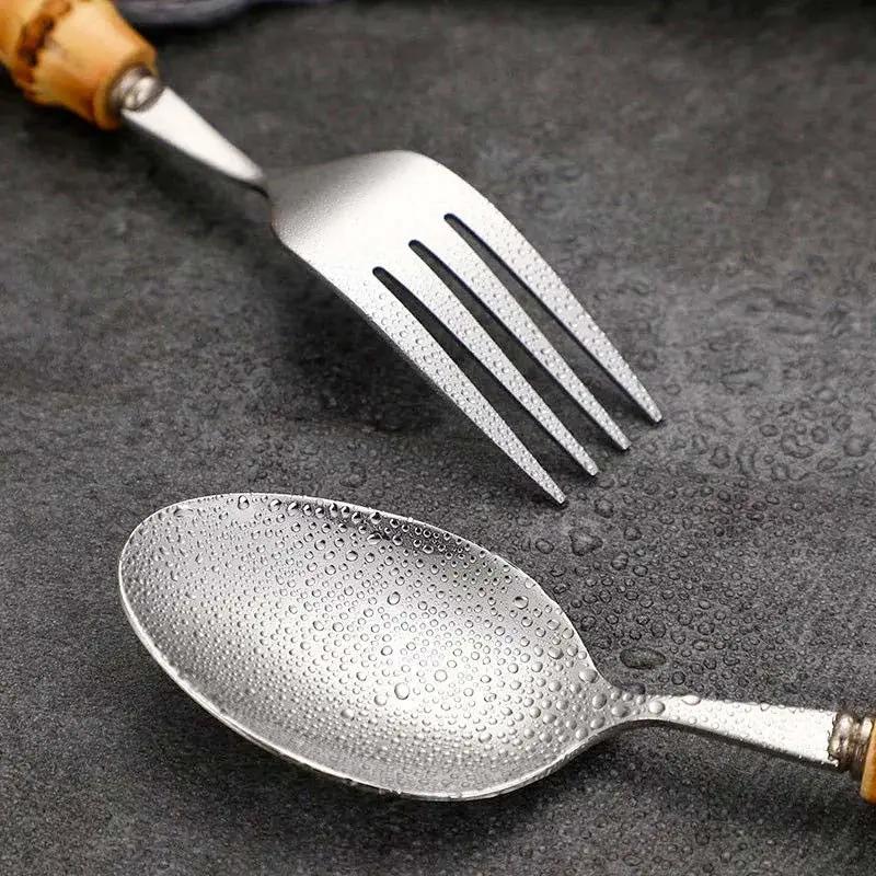 Cutlery Set Stainless Steel Bamboo-Style Handles Dishwasher-Safe 24-Piece