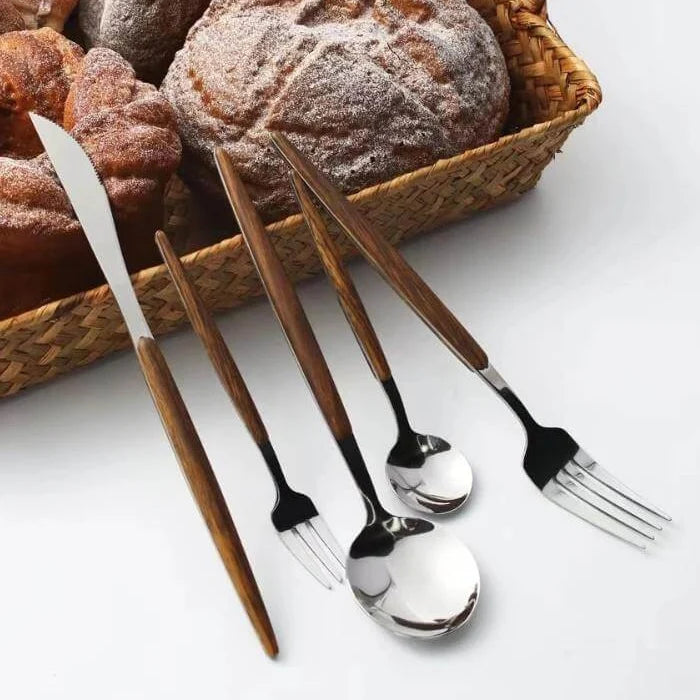 Cutlery Set Stainless Steel Wood Handles 16-Piece