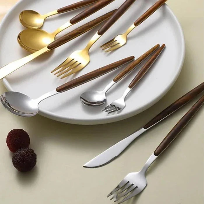 Cutlery Set Stainless Steel Wood Handles 16-Piece