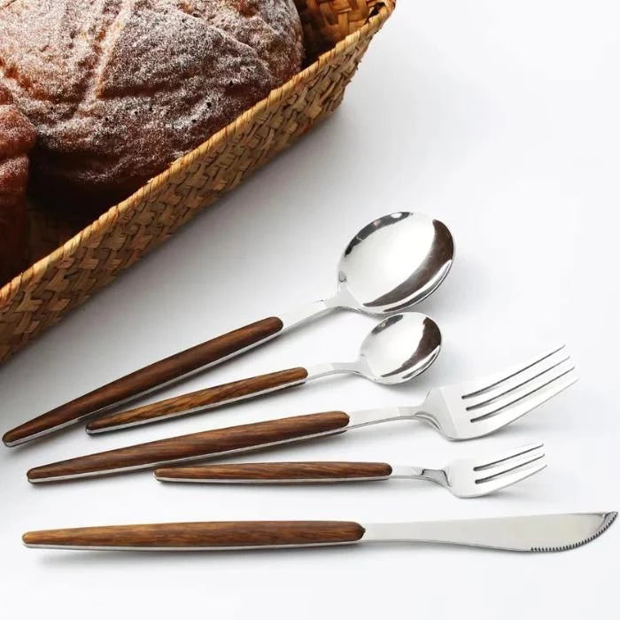Cutlery Set Stainless Steel Wood Handles 16-Piece