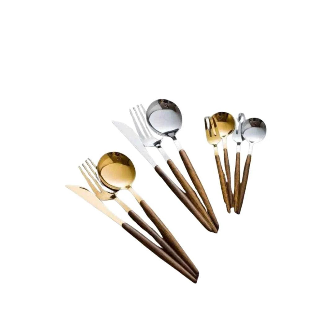 Cutlery Set Stainless Steel Wood Handles 16-Piece