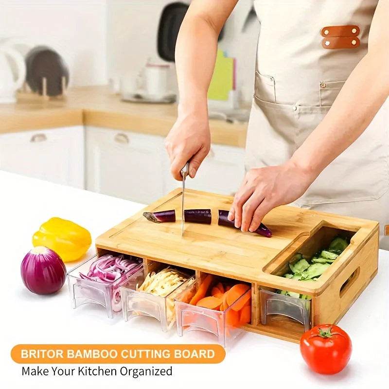 Cutting Board Bamboo Slide-Out Containers & Built-In Grater