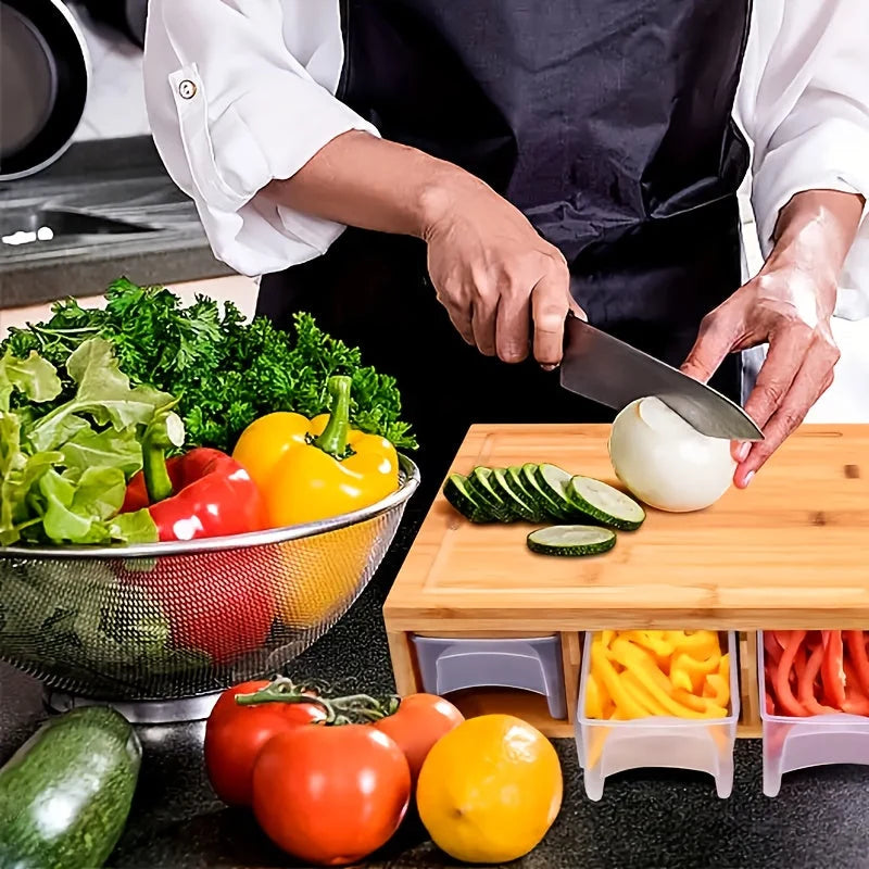 Cutting Board Bamboo Slide-Out Containers & Built-In Grater