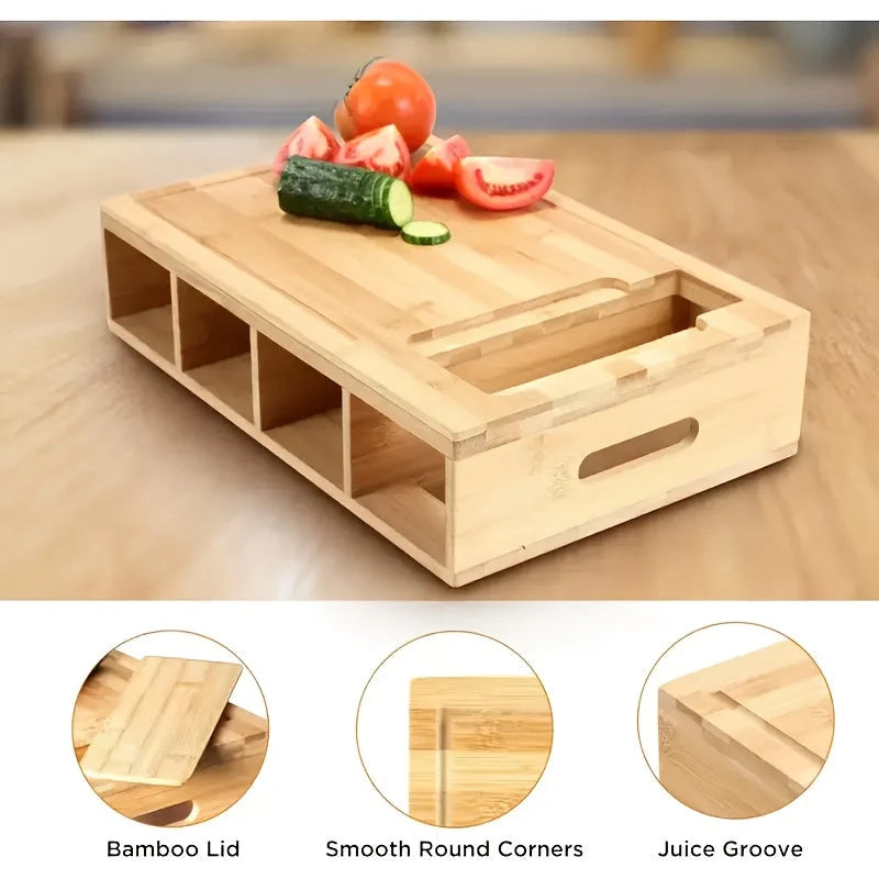 Cutting Board Bamboo Slide-Out Containers & Built-In Grater