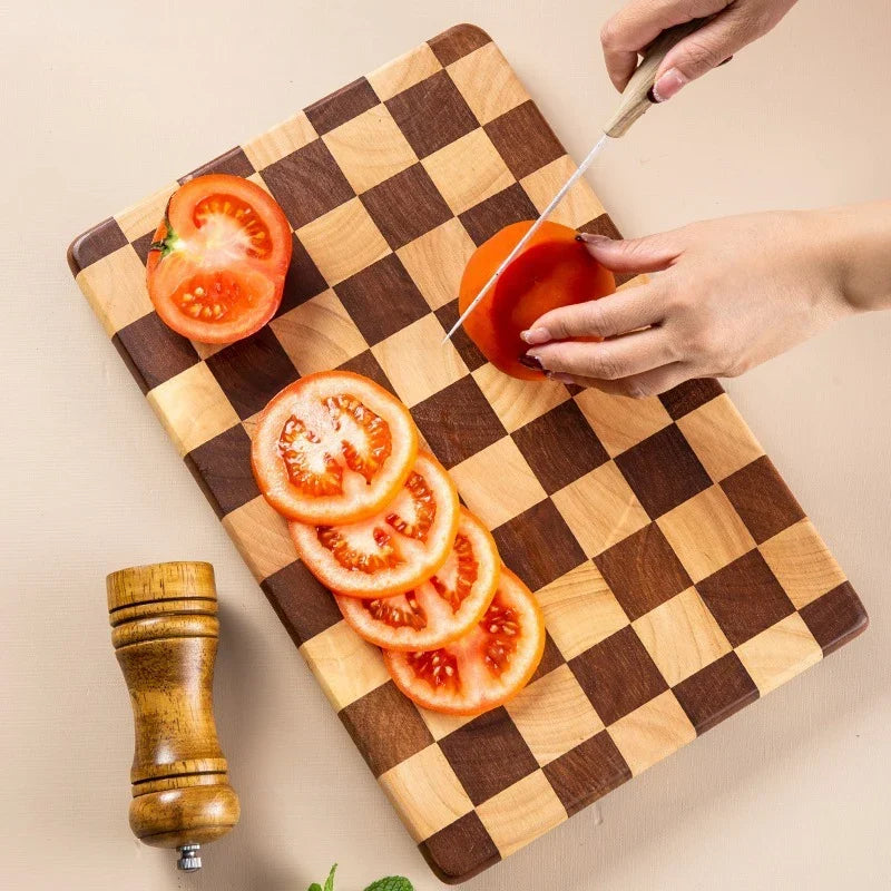 Cutting Board Solid Bamboo Checkerboard Pattern Prep & Serving