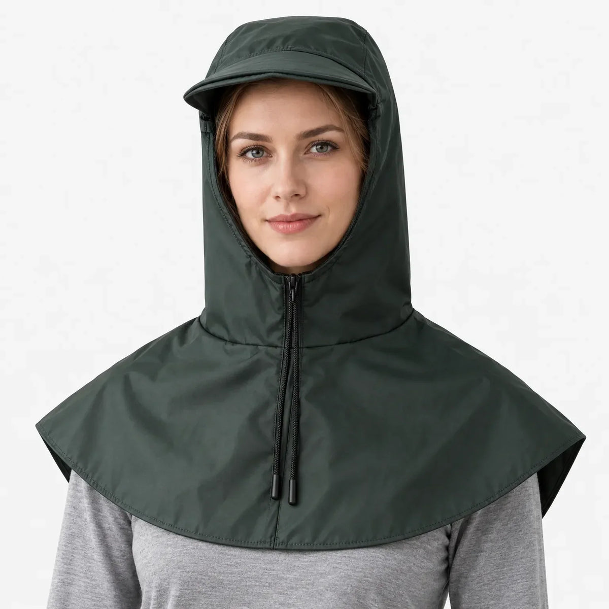 Cycling Rain Cape Helmet-Compatible Hood With Visor