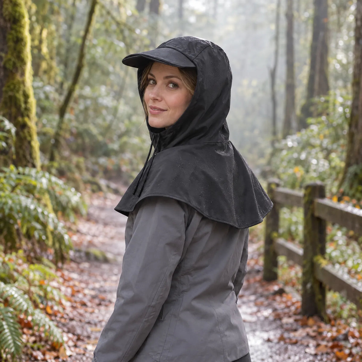 Cycling Rain Cape Helmet-Compatible Hood With Visor