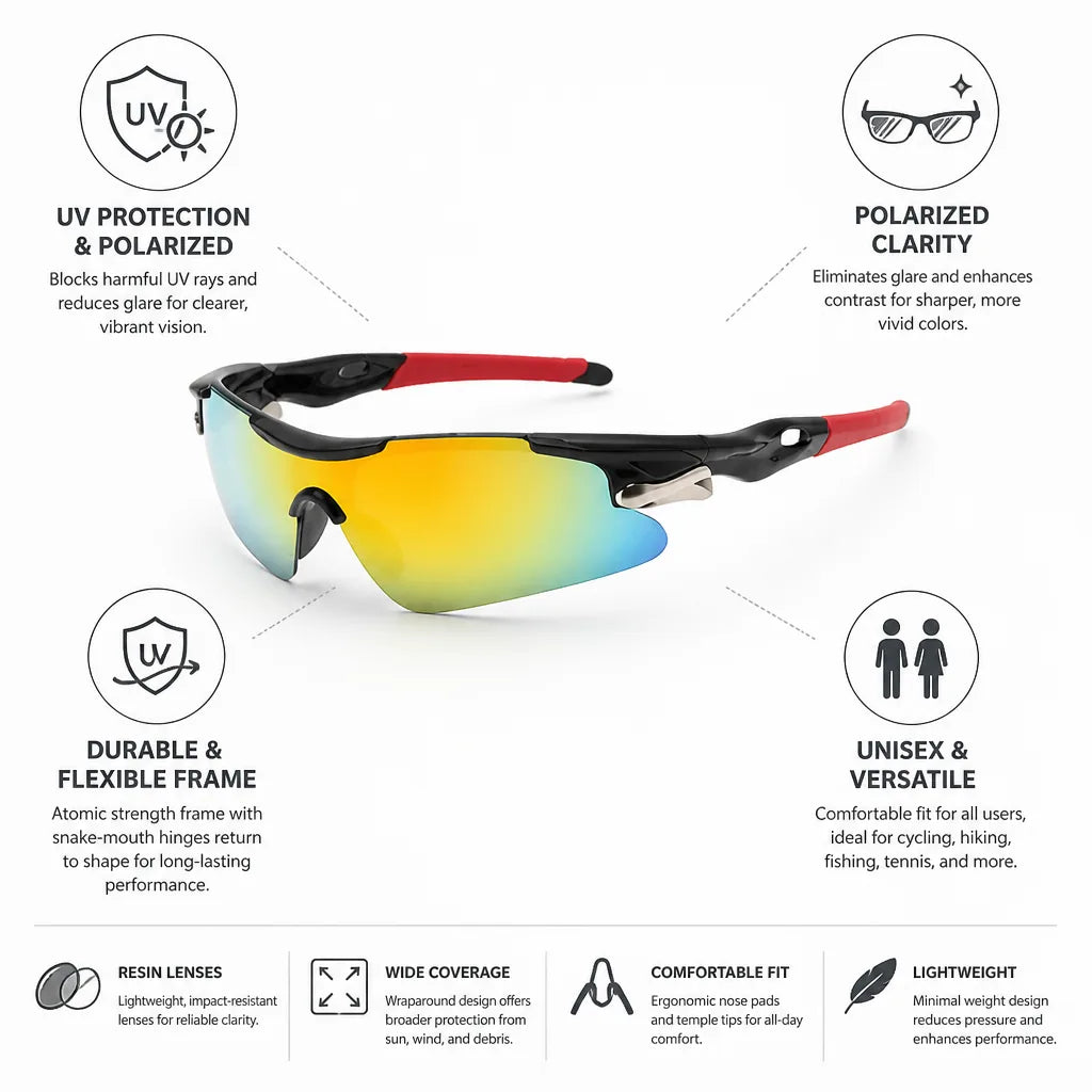 Cycling Sunglasses Polarized UV Protection Flexible Durable Frame