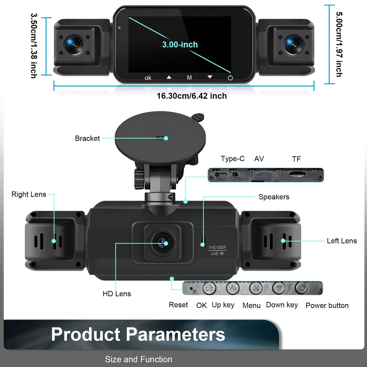 Dash Cam 4-Channel Night Vision WiFi
