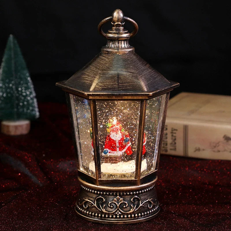 Decorative Lantern Festive Santa & Snowman Gold Warm Lighting