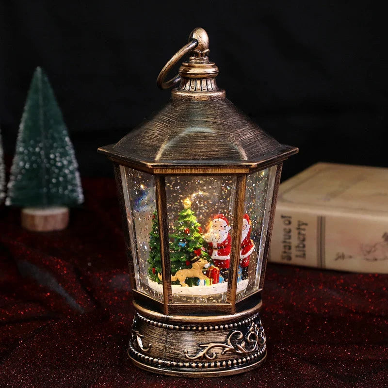 Decorative Lantern Festive Santa & Snowman Gold Warm Lighting