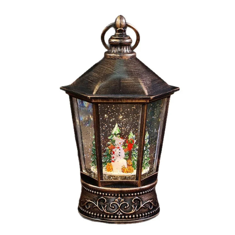 Decorative Lantern Festive Santa & Snowman Gold Warm Lighting