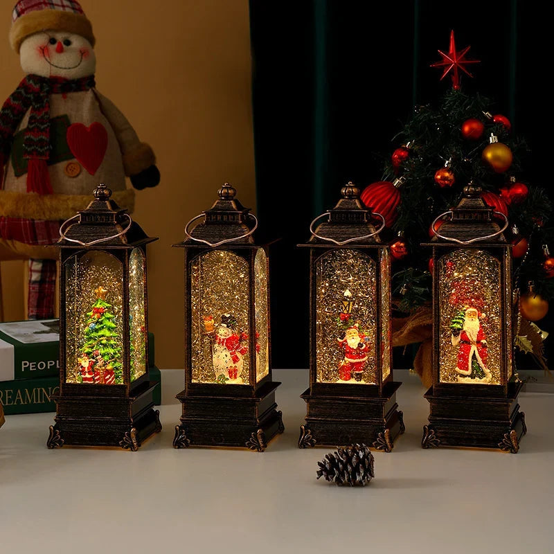 Decorative Lantern Metal & Glass Snowfall Glitter Battery Operated