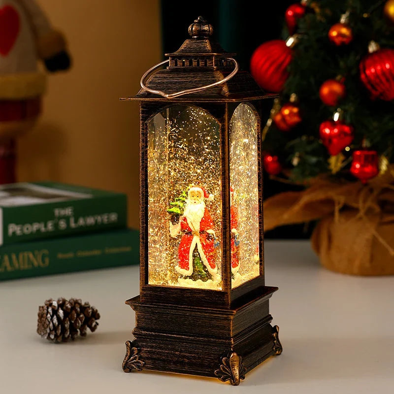 Decorative Lantern Metal & Glass Snowfall Glitter Battery Operated