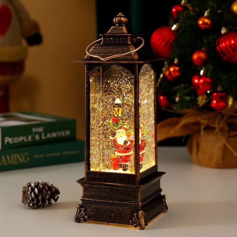 Decorative Lantern Metal & Glass Snowfall Glitter Battery Operated