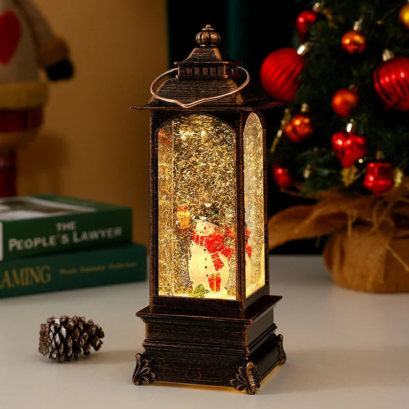 Decorative Lantern Metal & Glass Snowfall Glitter Battery Operated