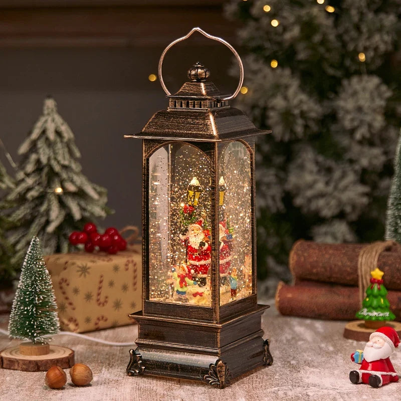 Decorative Lantern Metal & Glass Snowfall Glitter Battery Operated