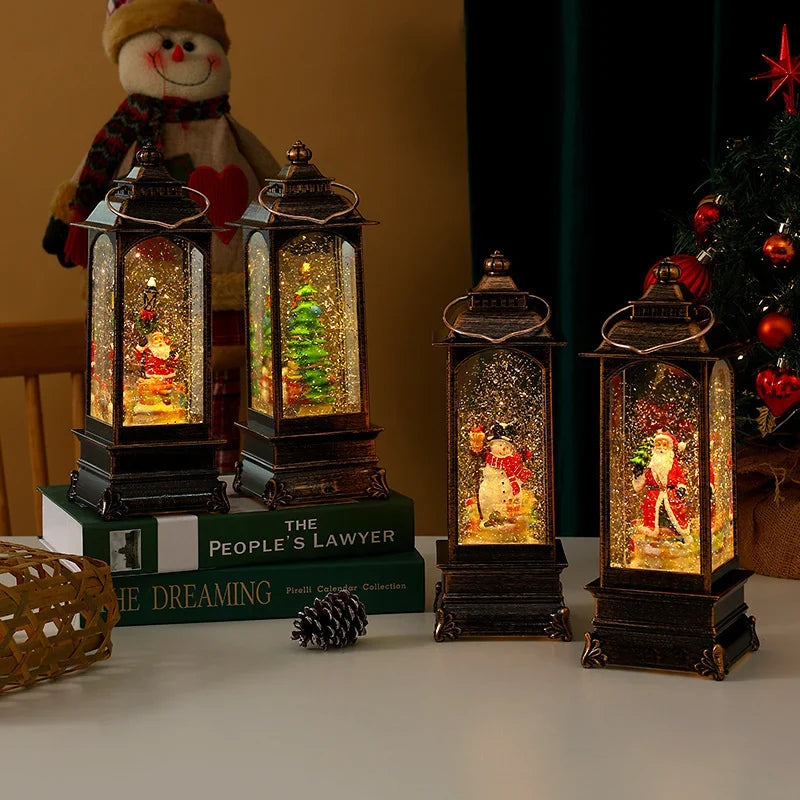 Decorative Lantern Metal & Glass Snowfall Glitter Battery Operated