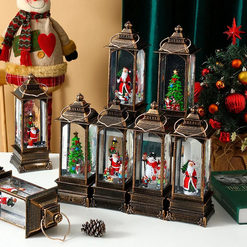 Decorative Lantern Metal & Glass Snowfall Glitter Battery Operated