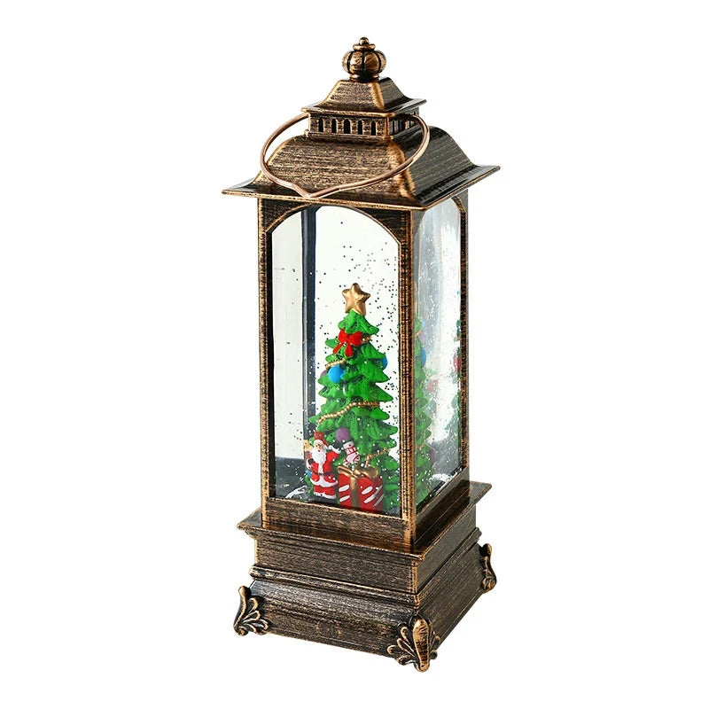 Decorative Lantern Metal & Glass Snowfall Glitter Battery Operated