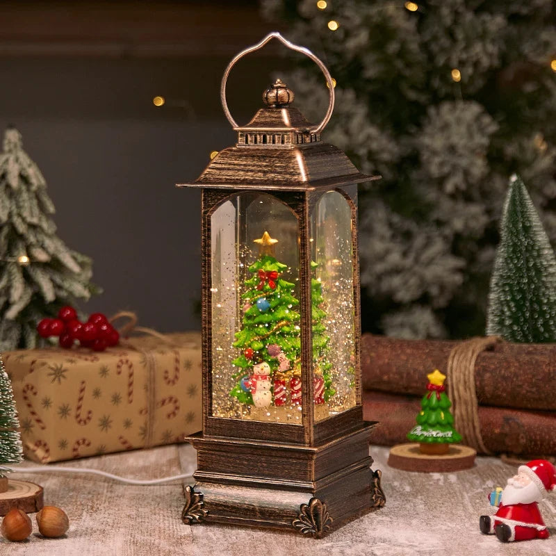 Decorative Lantern Metal & Glass Snowfall Glitter Battery Operated