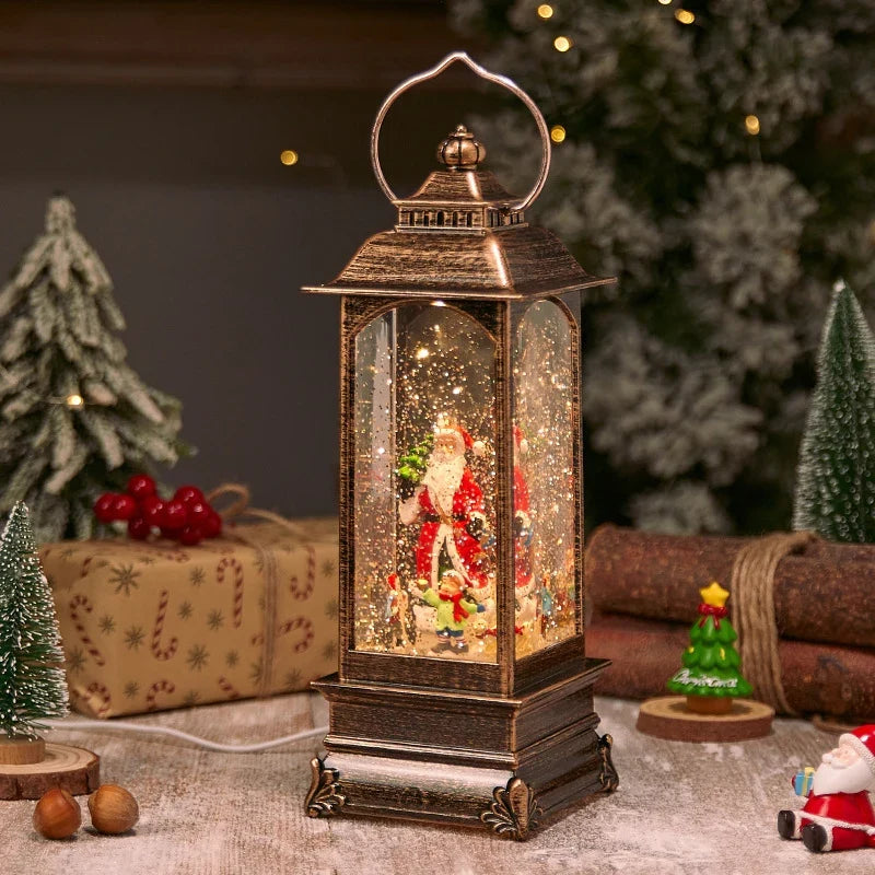Decorative Lantern Metal & Glass Snowfall Glitter Battery Operated