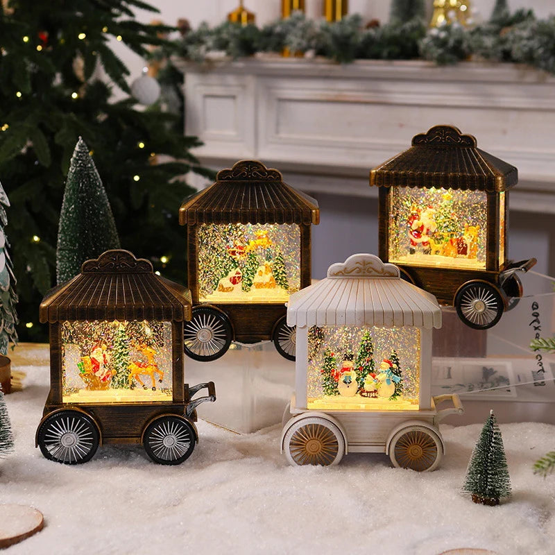 Decorative Lantern Snow Globe Effect Metal & Glass