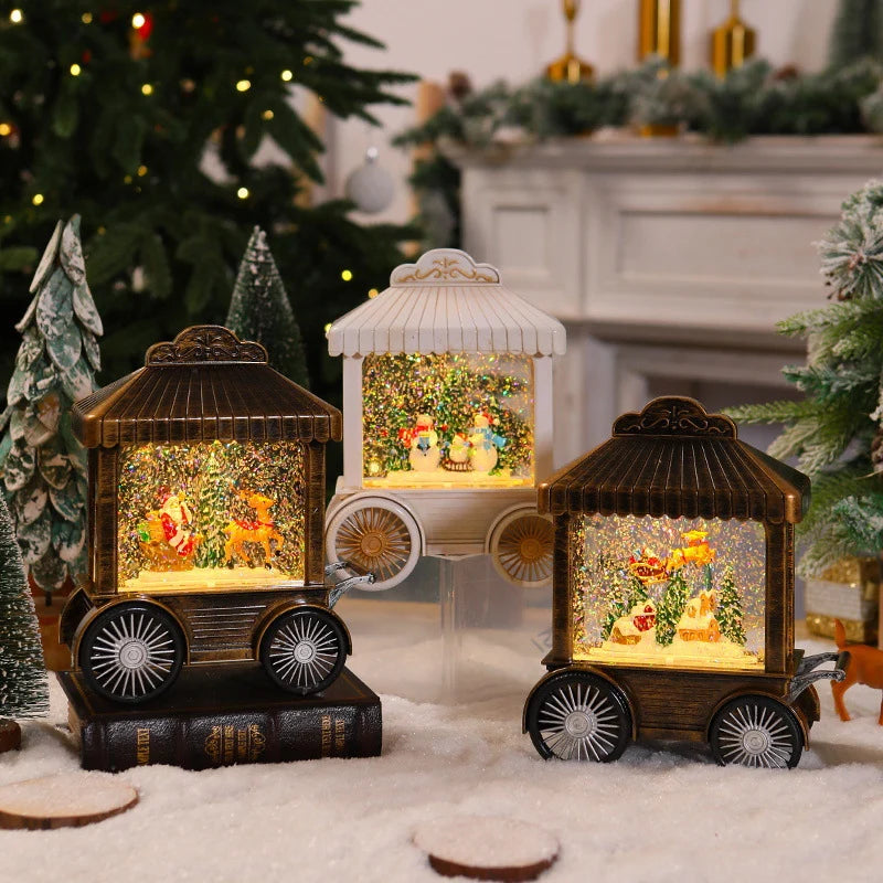 Decorative Lantern Snow Globe Effect Metal & Glass