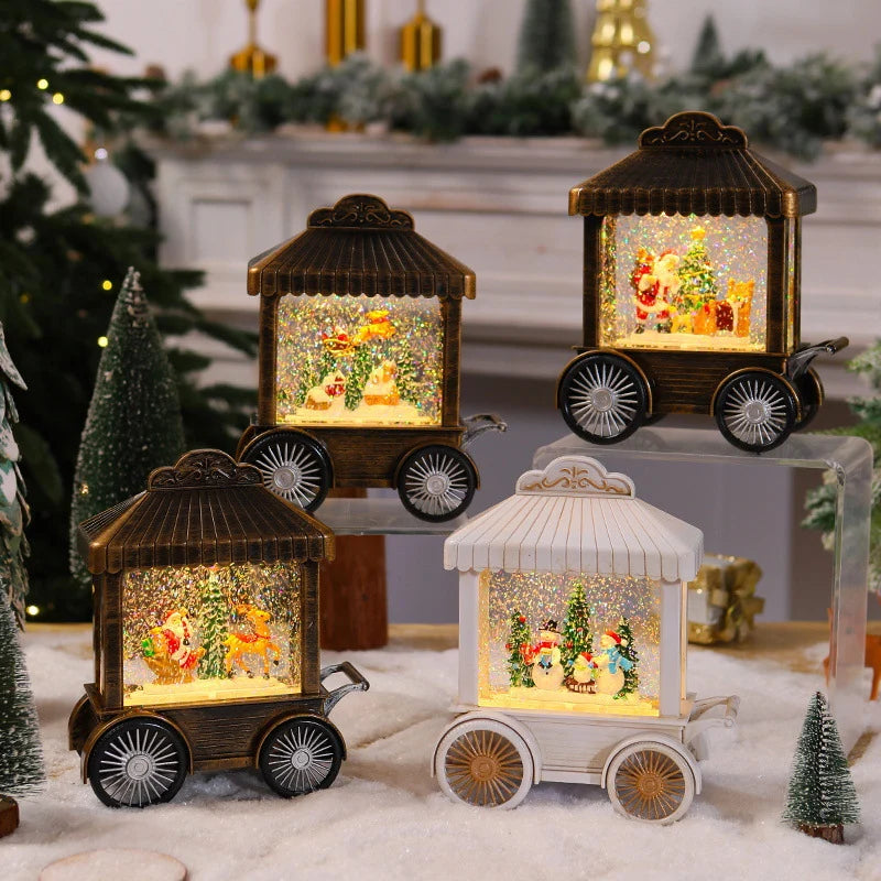 Decorative Lantern Snow Globe Effect Metal & Glass