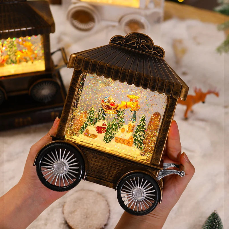 Decorative Lantern Snow Globe Effect Metal & Glass
