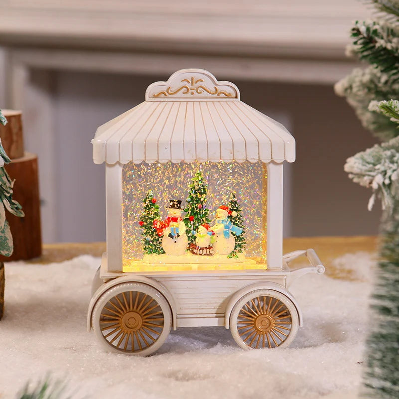 Decorative Lantern Snow Globe Effect Metal & Glass