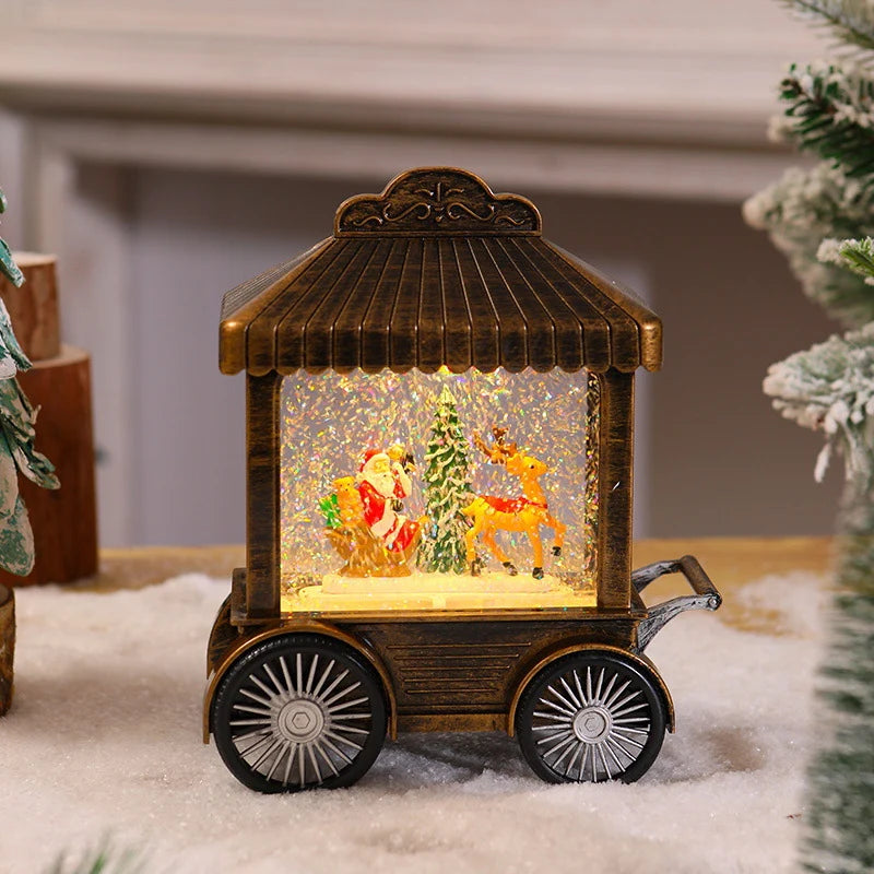 Decorative Lantern Snow Globe Effect Metal & Glass
