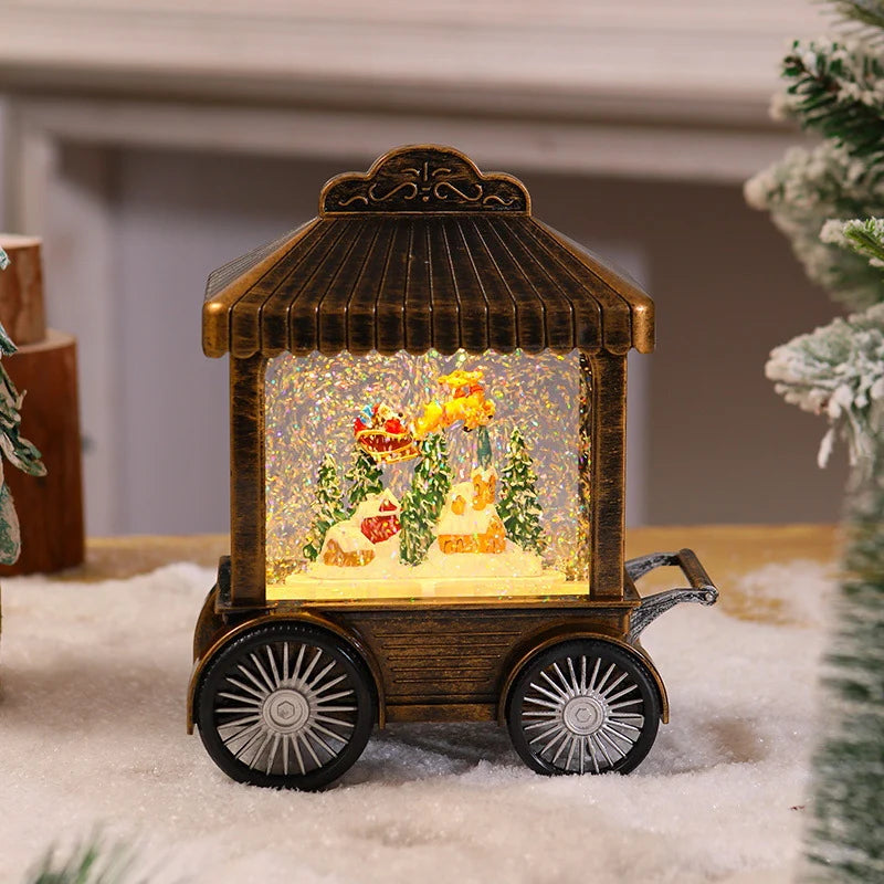 Decorative Lantern Snow Globe Effect Metal & Glass