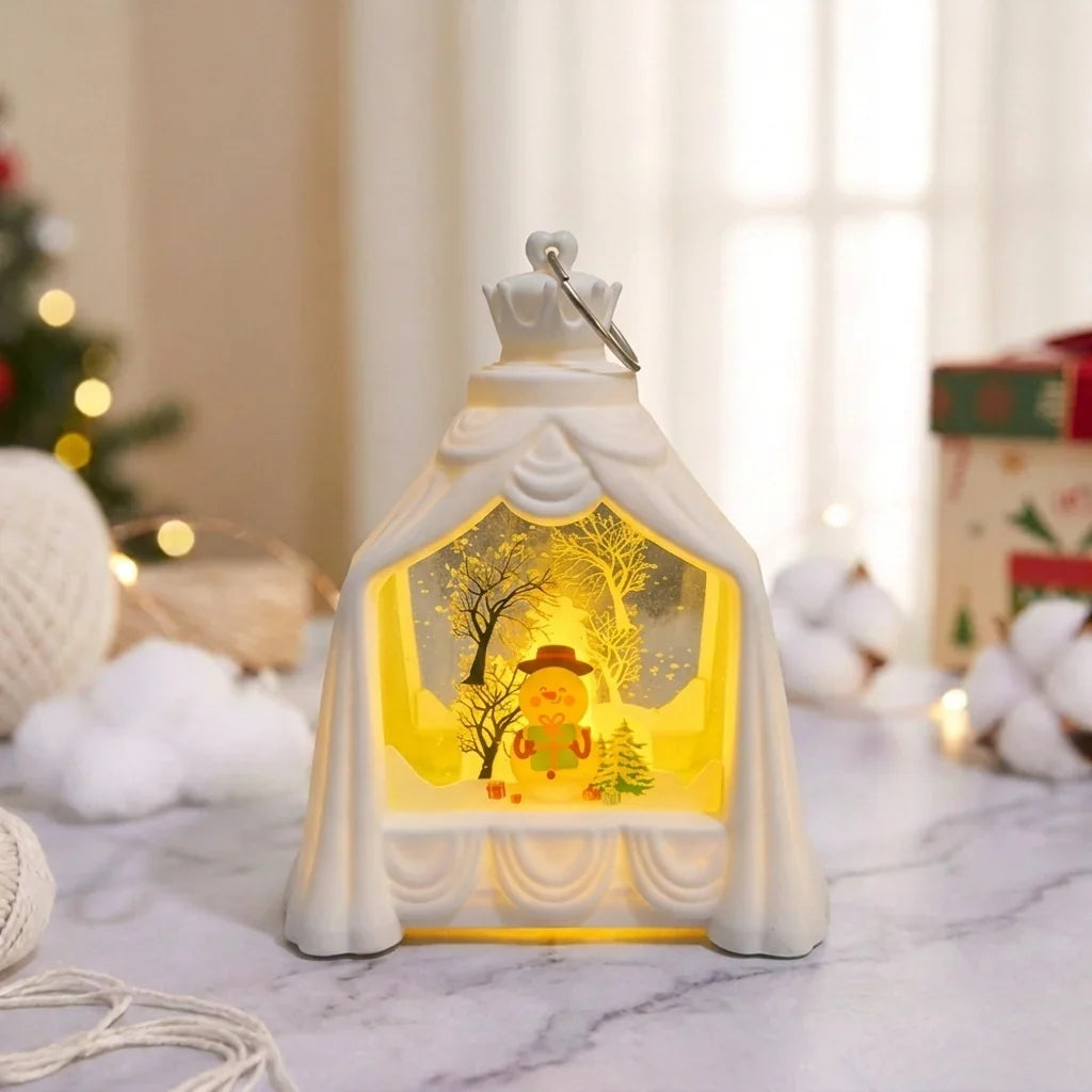 Decorative Lantern Snowman Scene Soft Glow & No Batteries