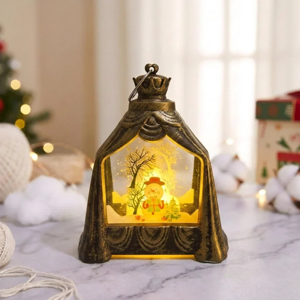 Decorative Lantern Snowman Scene Soft Glow & No Batteries