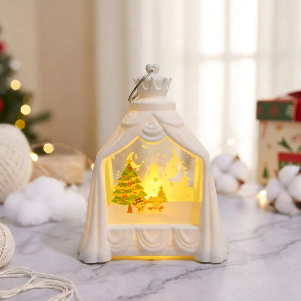 Decorative Lantern Snowman Winter Scene Soft Ambient Lighting