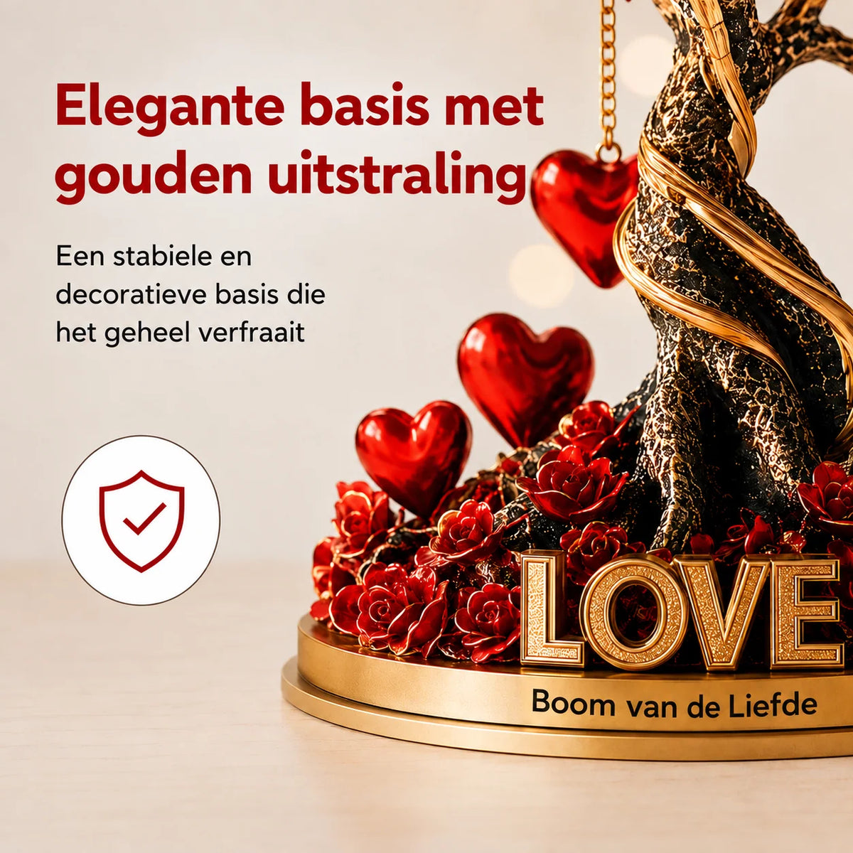 Decorative Ornament Acrylic Heart-Shaped Rose Tree Gold-Look Base