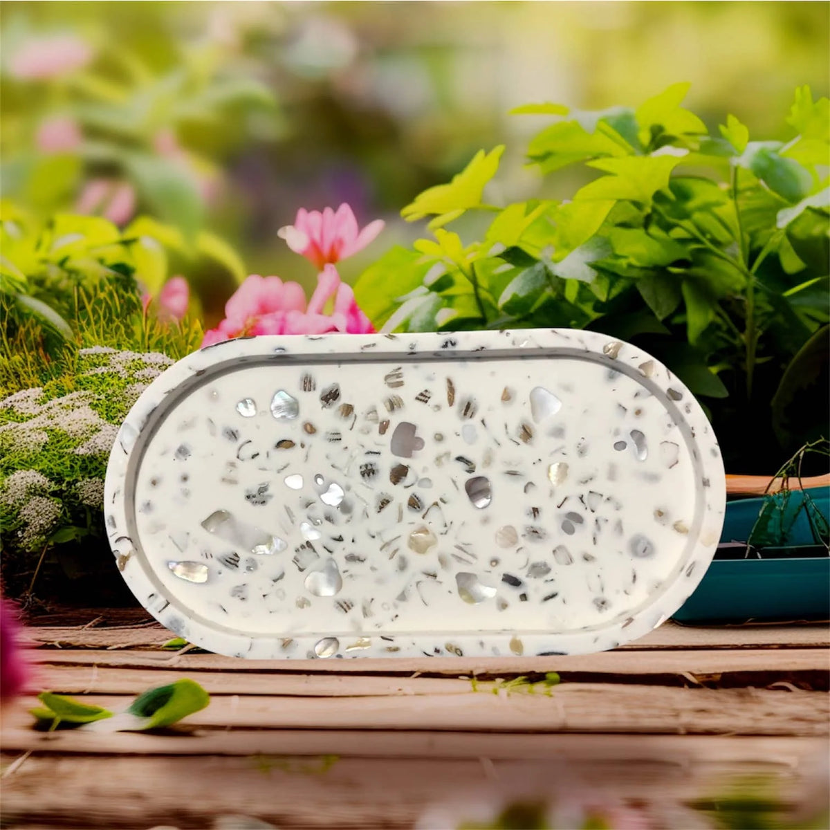 Decorative Tray Oyster Shell Inlay Felt Feet
