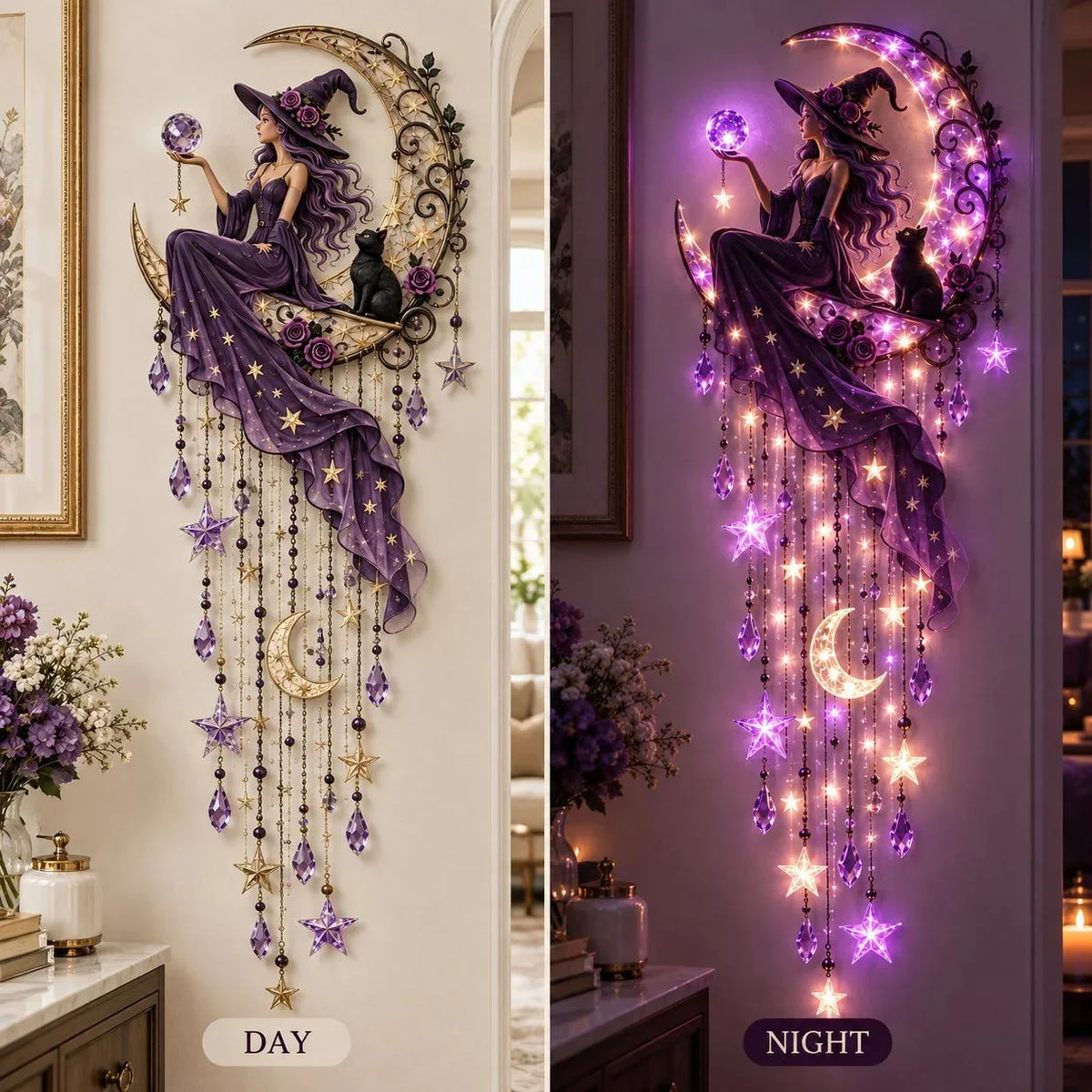 Decorative Wall Light Purple Starfall Witch Crescent Moon