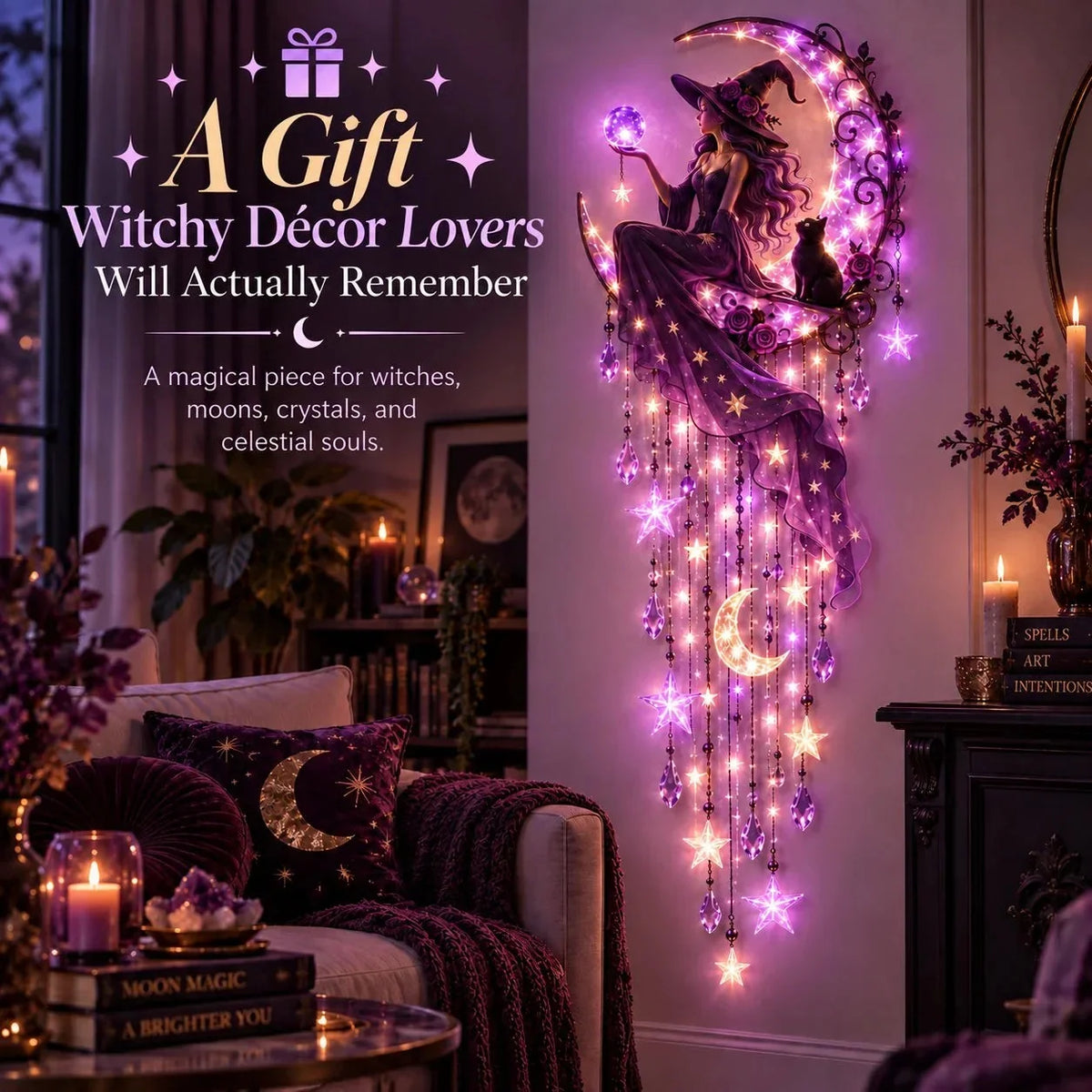 Decorative Wall Light Purple Starfall Witch Crescent Moon