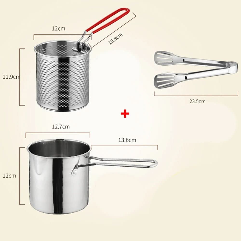 Deep Fryer Pot Stainless Steel Oil-Saving Design 1.2L Capacity
