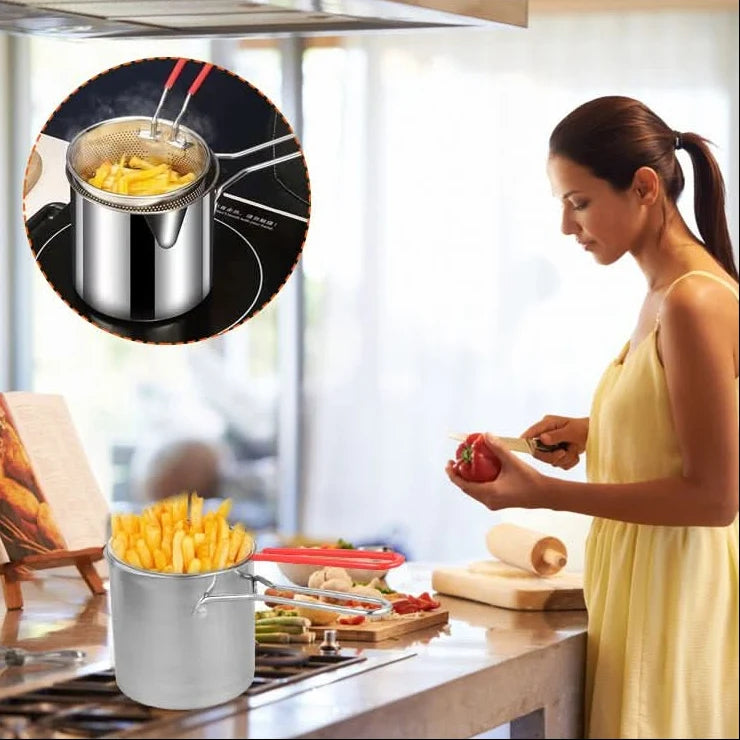 Deep Fryer Pot Stainless Steel Oil-Saving Design 1.2L Capacity