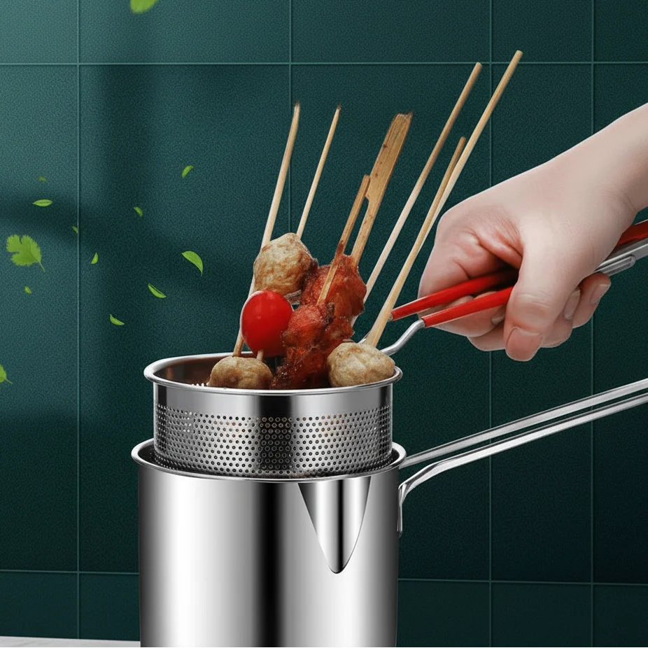 Deep Fryer Pot Stainless Steel Oil-Saving Design 1.2L Capacity