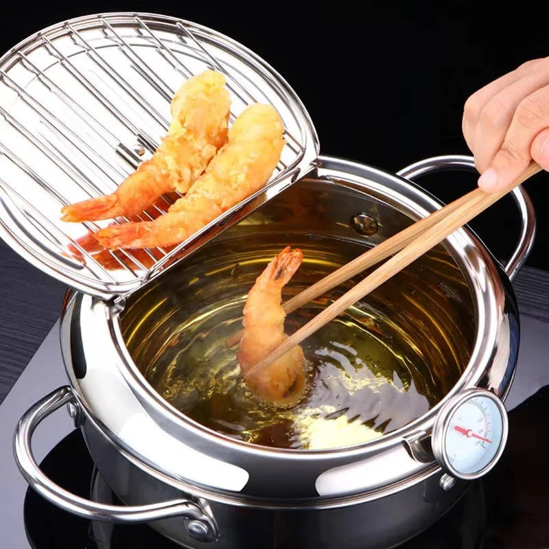 Deep Frying Pot Stainless Steel Thermometer & Splash Guard