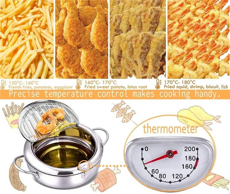 Deep Frying Pot Stainless Steel Thermometer & Splash Guard