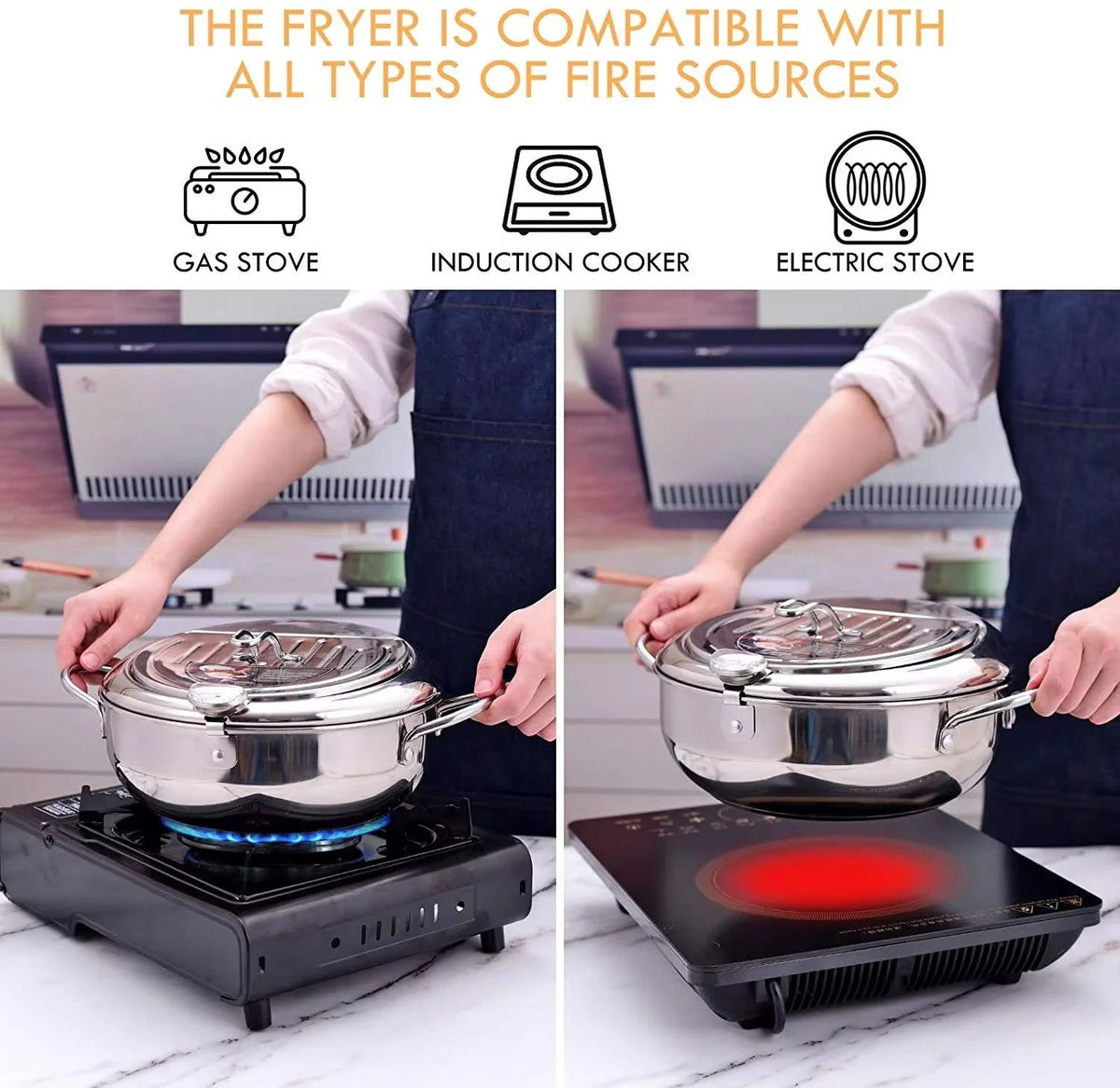Deep Frying Pot Stainless Steel Thermometer & Splash Guard