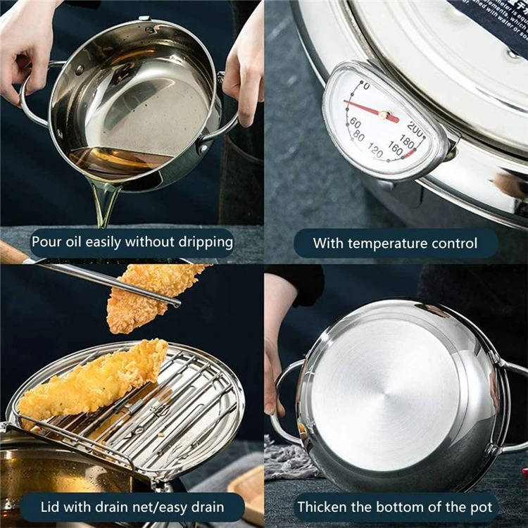 Deep Frying Pot Stainless Steel Thermometer & Splash Guard