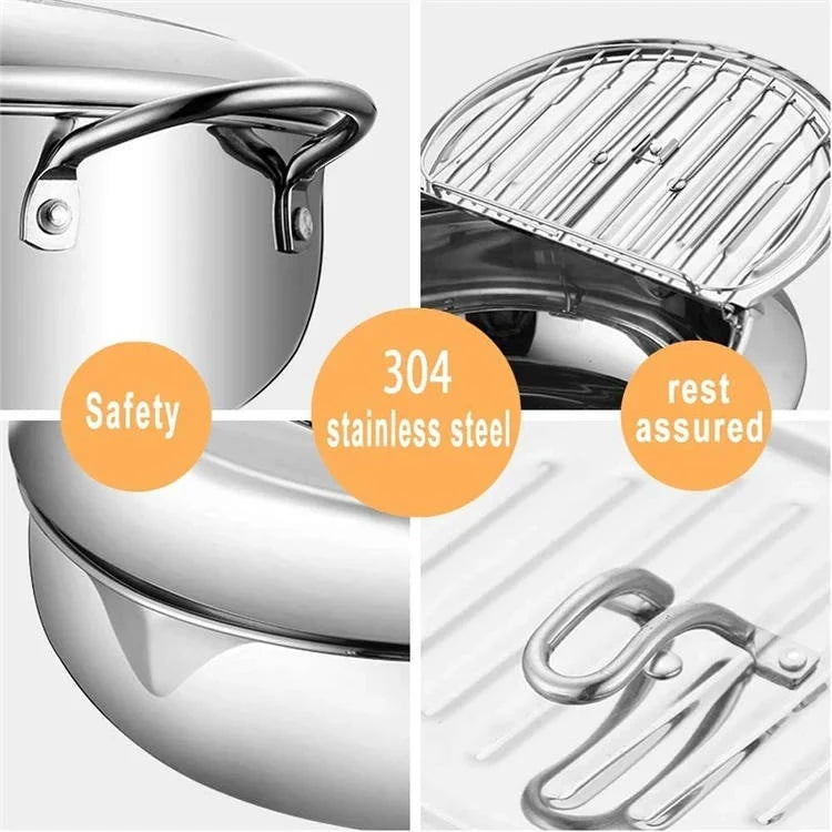 Deep Frying Pot Stainless Steel Thermometer & Splash Guard