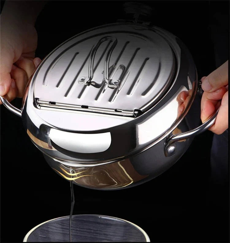Deep Frying Pot Stainless Steel Thermometer & Splash Guard